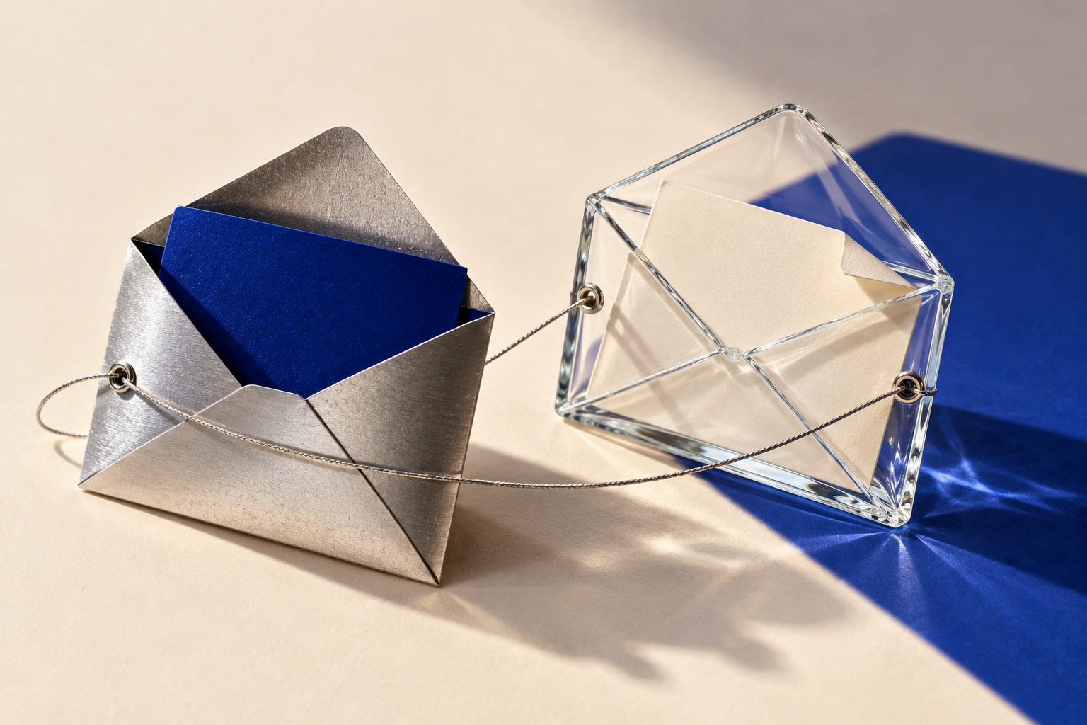 Opaque and transparent metallic envelopes illustrate information boundaries.